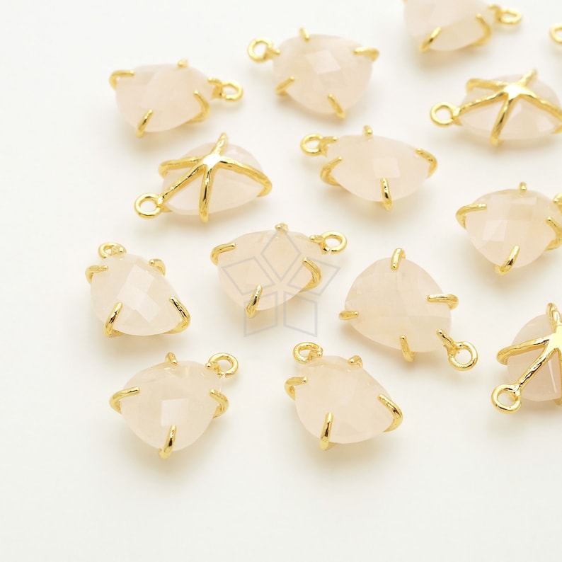 Rose Quartz Gemstone Pendant wih Gold Plated Setting 8mm x 13mm PD-3265-GD 2 Pcs Natural Stone Faceted Pear Cut Drop Charm
