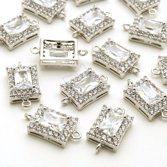 PD-1976-OR / 2 Pcs - Halo Cubic Zirconia Square Connector 