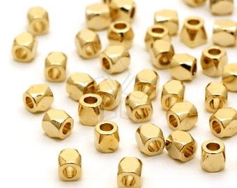 ME-115-GD / 10 Pcs - Faceted Mini Nugget Bead, Metal Bead, Gold Plated over Brass / 2.5mm x 2.5mm