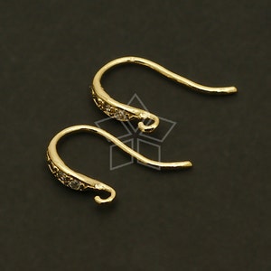 EA-099-GD / 4 Pcs - Mini Shapely Stone Hook Ear Wires, Earrings Findings, Gold Plated over Brass / 11mm x 16mm