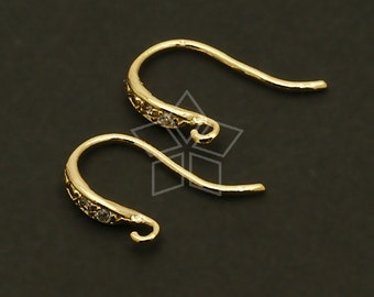 EA-099-GD / 4 Pcs - Mini Shapely Stone Hook Ear Wires, Earrings Findings, Gold Plated over Brass / 11mm x 16mm