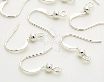 SV-352-SS / 2 Stück - Massive Sterling Silber French Hook Flatten Ohrring Ohrhaken, 925 Stamped Ohrhaken mit 3 mm Perle / 15.5 mm