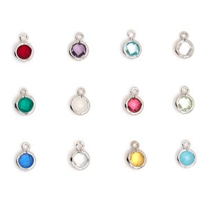 PD-3047-OR / 2 Pcs - Tiny Birthstone Charms for Necklace Bracelet, Jan-Dec Personalized Jewelry Supplies, Rhodium Silver Bezel / 5.3x7.6mm