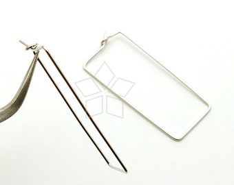 EA-193-OR / 4 piezas - Aretes de alambre rectangulares, aretes de aro rectangulares, alambres de gancho cuadrados, latón plateado / 15 mm x 34 mm