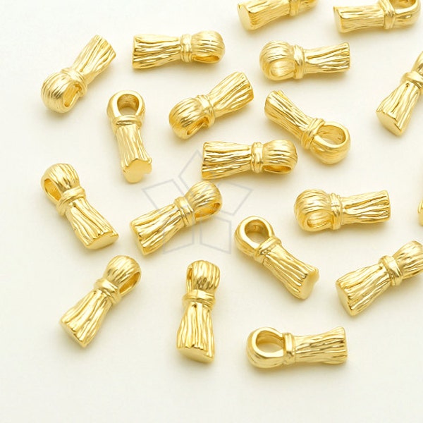 PD-1793-MG / 2 Pcs - Tiny Metal Tassel Pendant, Small Tassel Charm, Matte Gold Plated over Brass / 4mm x 10mm