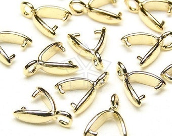 PS-017-GD / 10 Pcs - Mini C-type Pinch Bail, Pendant Bails, Small Ice Pick with Loop, 16K Gold Plated over Brass / 7.3mm