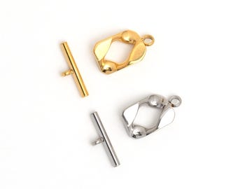 SG285 / 1 conjunto - Fechos de aço inoxidável com trava, fecho de argola e fecho de barra para confecção de joias, pulseiras e colares DIY / 23 x 10 mm