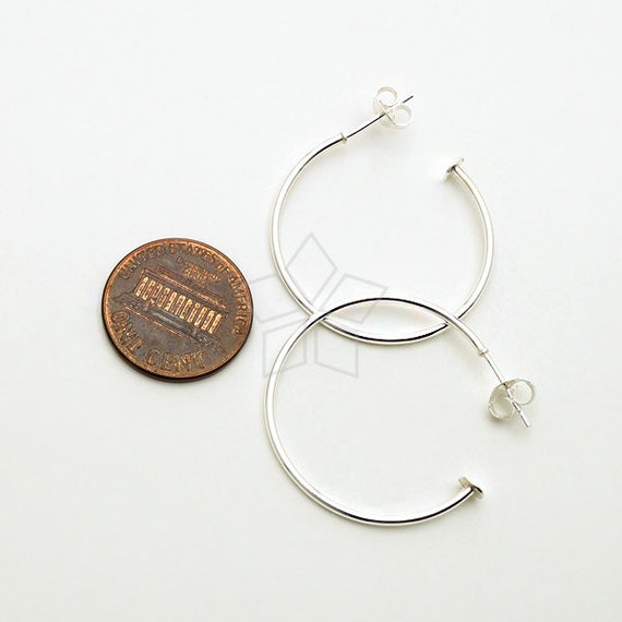 SV 357 SS 2 Pcs Silver Nail Head Open Hoop Earrings Round Hoop