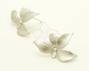 SI-656-MS / 2 Pcs - Wild Orchid Stud Earring, Matte Silver Plated, with .925 Sterling Silver Post / 21mm x 14.5mm