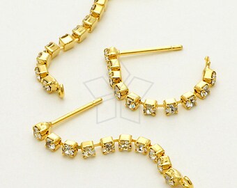 SI-557-GD / 2 Pcs - Long Cubic Zirconia Stone Chain Drop