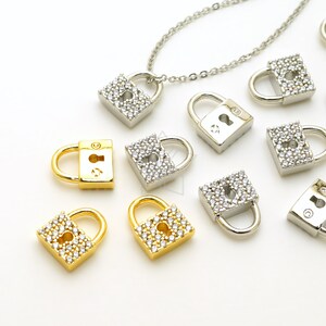 PD-086-OP / 1 Pcs - Cubic Zirconia Setting Bejeweled Lock Charms, Key Pendant, Choose Color / 9x11mm