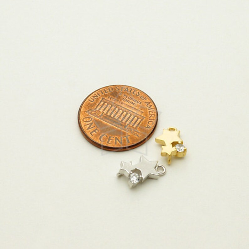 PD-781-MG 2 Pcs Tiny Stars CZ Pendant Stars Charm Matte Gold Plated over Brass 7.6mm x 11mm