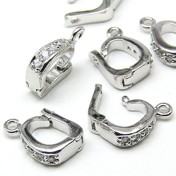 PS-023-OR Pcs Pendant Bail Connector, Enhancer Clasp Hanger with CZ  Stone Detail, Silver Plated over Brass 10mm