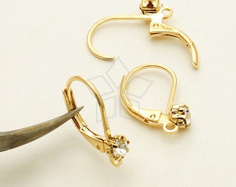 EA-150-GD / 10 Pcs - NEW Cubic Drop Leverback Ear Hooks Earring Findings, 16K Gold Plated over Brass / 15mm