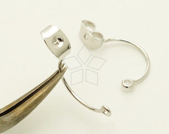 EA-174-OR / 4 Pcs - Ear Studs Back Stoppers with Loop, Ear jacket, Silver Plated over Brass / 18mm