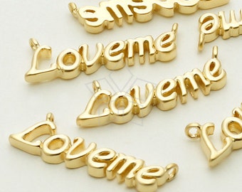 PD-711-MG / 2 Pcs - Love Me Script Pendant, Love Word Letter Necklace Pendant, Matte Gold Plated over Brass / 21mm x 7mm