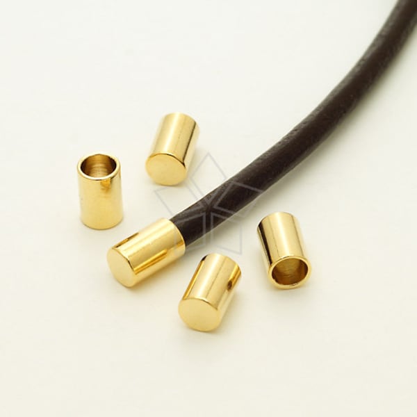 FE-024-GD / 10 Pcs - Cord End Caps (without Loop) for 3mm Leather, Cord Terminators, 16K Gold Plated over Brass / 3.2mm inside diameter