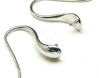 SI-065-OR / 2 Pcs - Hook Ear Wires For Half-drilled Pearl and Gems, Earrings Findings, Tarnish Resistant 925 Sterling Silver / 16mm