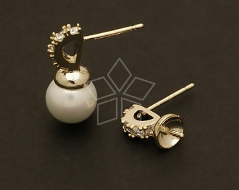 SI-250-GD / 2 Pcs - Cubic Harp Earring Findings, 16K Gold Plated over Brass, 925 Sterling Silver Post / 10mm