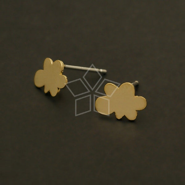 SI-516-MG / 2 Pcs - Small Cloud Earrings, Weather Jewelry Ear Posts, Matte Gold Plated, 925 Sterling Silver Post / 9.4mm x 6.8mm