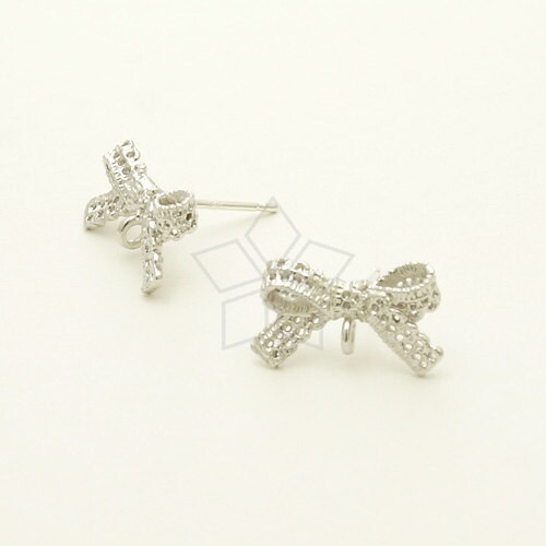 SI-600-MS / 2 Pcs - Lace Ribbon Stud Earrings, Matte Silver