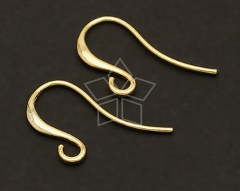 EA-036-GD / 6 Pcs - Simple Line Hook Ear Wires, Earrings Making Findings, Gold Plated over Brass / 17mm x 13mm