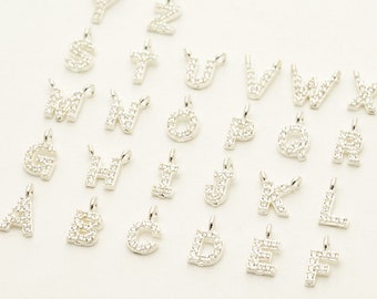 IN-398-SS / 1 Pc - 925 Sterling Silber Kubikzirkonia Setting Anhänger, Buchstabe Charm, Alphabet, Großbuchstaben A-Z, Buchstabe auswählen!