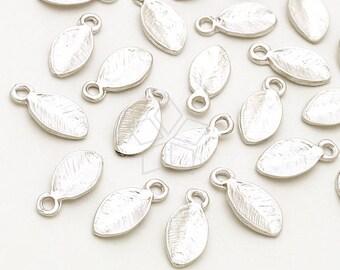 PD-2129-MS / 10 Pcs - Cute Leaf Charms, Leaf Dangle, Great for Stamping, Matte Silver Plated over Pewter / 4.8mm x 10mm