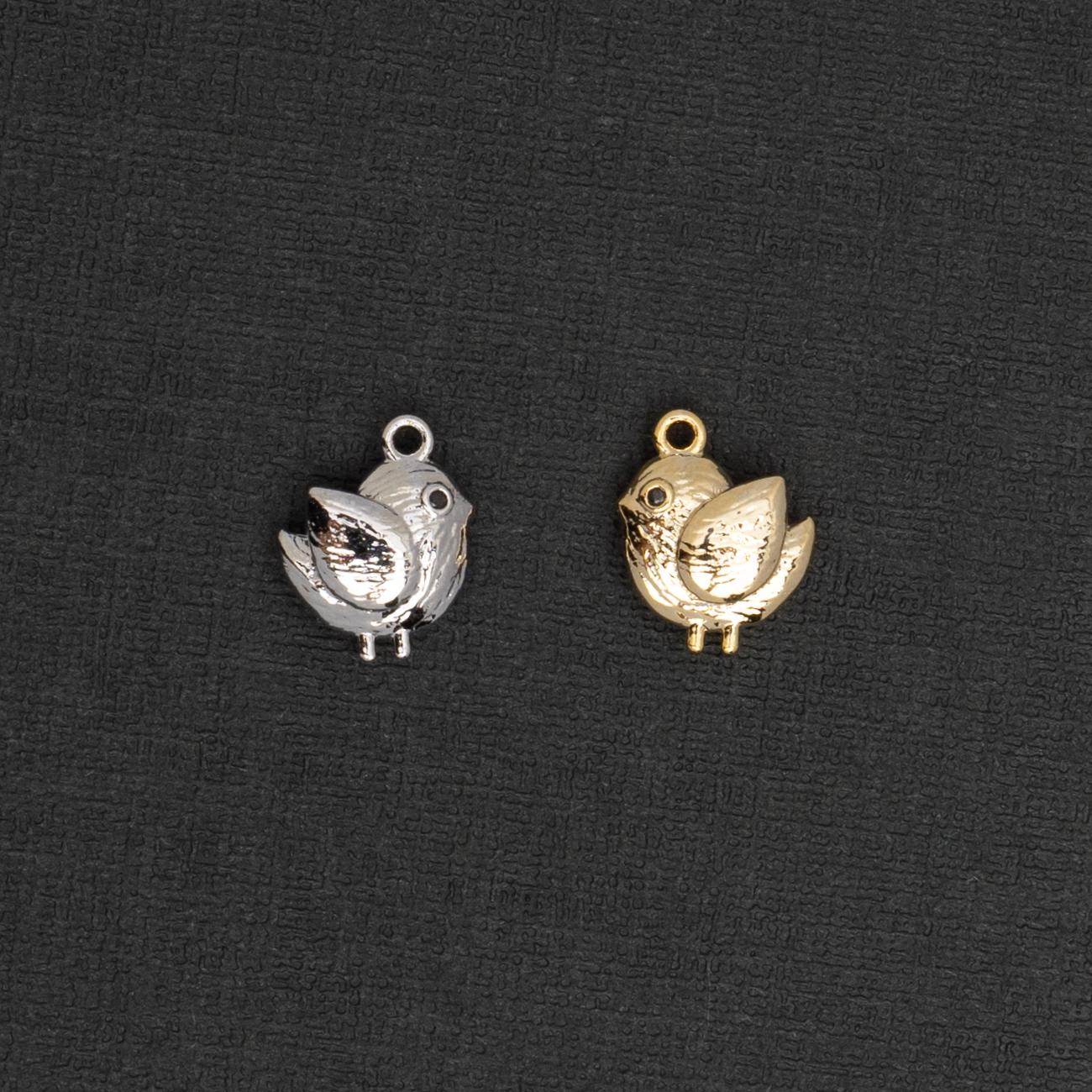 PD-2103-OP / 2 Pcs - CZ Eyed Little Chick Double-Faced Charm, Tiny Bird Pendant, Diy Jewelry Making Findings / 8.8x10.7mm