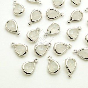 PD-1672-OR / 2 Pcs - Birthstone Charms, June Birthstone, Pearl White Drop Pendant, Silver Plated Bezel Station / 7mm x 11mm