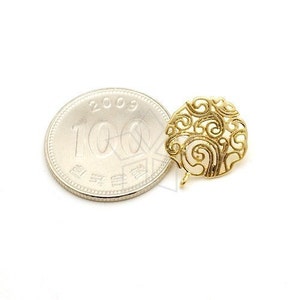 SI-288-MG / 2 Pcs Paisley Circle Earring Findings, Matte Gold Plated over Brass, 925 Sterling Silver Post / 15mm x 17mm image 2