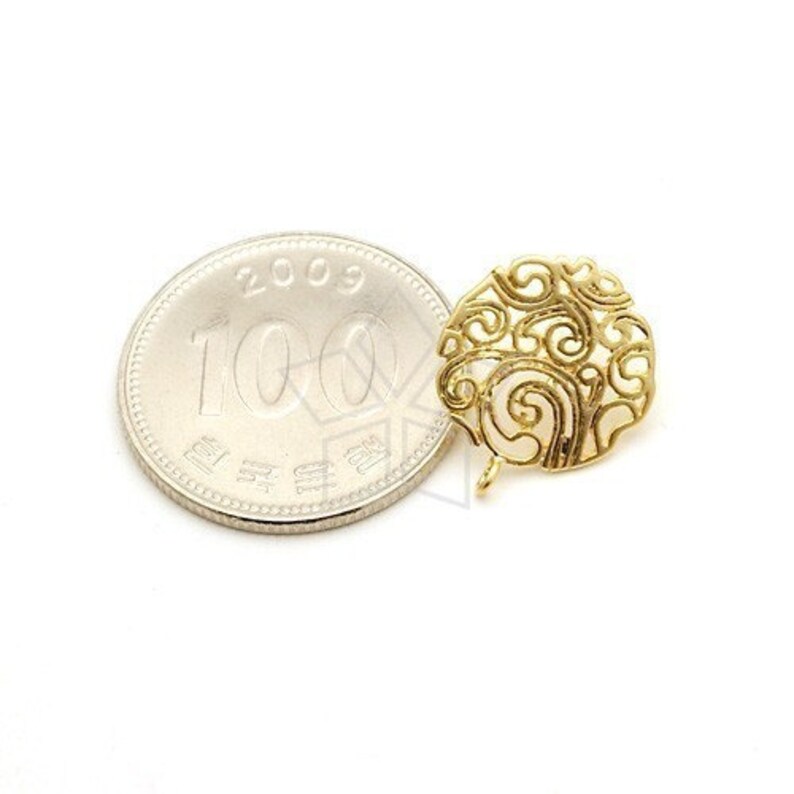 SI-288-MG / 2 Pcs Paisley Circle Earring Findings, Matte Gold Plated over Brass, 925 Sterling Silver Post / 15mm x 17mm image 2