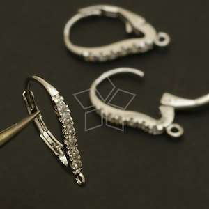 EA-106-OR / 2 Pcs - Cubic One-Touch Drop Earring Findings, Silver Plated over Brass / 12.8mm x 18mm