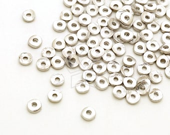 AC-081-MS / 20 stuks - Tiny Gebogen Ronde Kraal Spacer, Getextureerde Disc Spacer Kralen, Mat Zilver Verguld Tin / 3.5mm