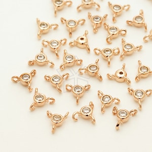 AC-595-RG / 4 Pcs - Three Way Connector, 3 Loops Center Connector with Cubic Zirconia, Rose Gold Plated over Brass / 5.8mm x 5.8mm