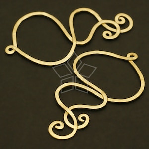 PD-311-MG / 2 Pcs - Hammered Wire Pendant, DIY Jewelry Earrings Making Findings, Matte Gold Plated over Brass / 27mm x 45mm