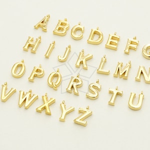 IN-110-GD / 2 Pcs - Initial Mini Charm, Alphabet Letter Pendant, Upper Case A-Z Choose Letter, Gold Plated Brass Charm