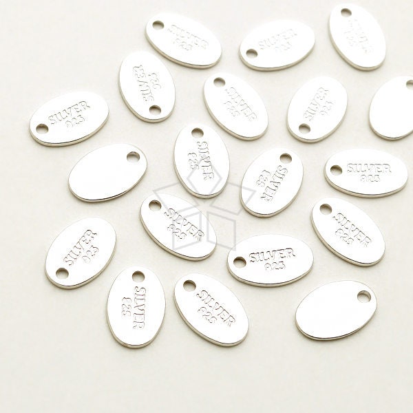 SV-220-OR / 4 Pcs - Mini Quality Tag 925 Sterling Silver, Oval (stamped 925), Tarnish Resistant Plated 925 Sterling Silver / 6.9mm x 4.4mm