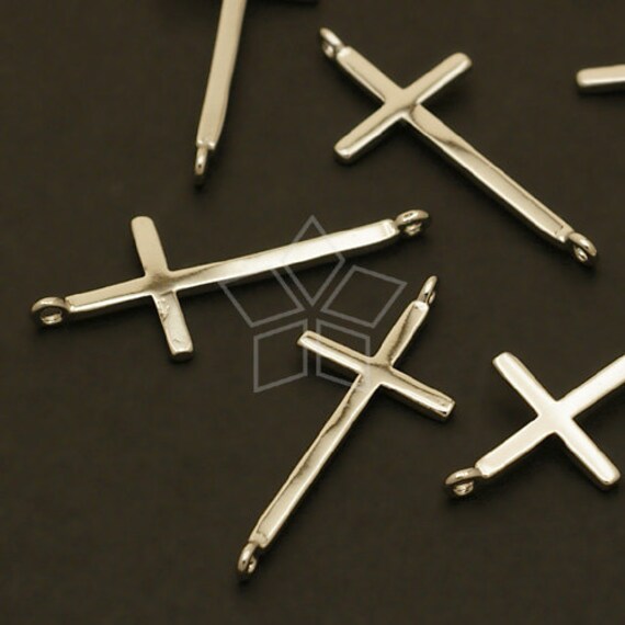 PD-472-OR / 2 Pcs - Sideways Cross Pendant, Two Loops Thin Cross