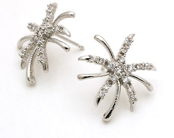 SI-068-OR / 2 Pcs - CZ Tropische Blumen Ohrstecker, Rhodium Versilberte Blumen Ohrstecker, 925 Sterling Silber Ohrstecker / 20mm x 22mm