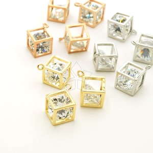 PD-2698-OP / 2 Stk. - Zirkonia Innenwürfel Charm Anhänger, Floating Cubic Zirkonia Würfel Charms, Farbwahl / 10mm