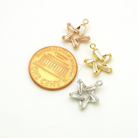 PD-3110-RG / 2 Pcs - Faceted Cubic Zirconia Set Star Pendant