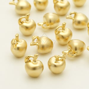 PD-1166-MG / 2 Pcs - Tiny Apple Charm, Fruit Pendant, Matte Gold Plated over Brass / 8x11mm