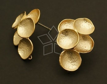 SI-358-MG / 2 Pcs - Concave Earring Findings, Matte Gold Plated Grape Ear Posts, 925 Sterling Silver Post / 16mm x 22mm