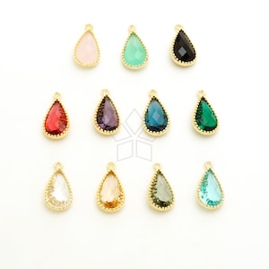 PD-2603-GD / 2 Pcs - Faceted Slim Tear Drop Gemstone Pendant, Gold Bezel Setting Gemstone Charm, Choose Gemstone / 8x15mm