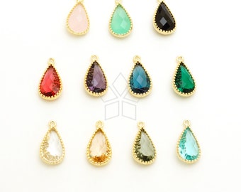 PD-2603-GD / 2 Pcs - Faceted Slim Tear Drop Gemstone Pendant, Gold Bezel Setting Gemstone Charm, Choose Gemstone / 8x15mm