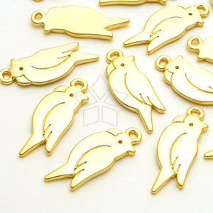 PD-1756-MG / 2 Pcs - Parrot Pendant, Illustration Style Parrot Charm Pendant, Matte Gold Plated over Pewter / 9mm x 24mm