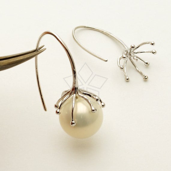 SI-669-OR / 2 Pcs - Modern Tentacle Hook Ear Wires, Artisan Design, Tarnish Resistant 925 Sterling Silver / 26mm