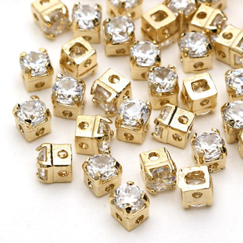 RD002GD / 10 Pcs Square Cubic Zirconia Stone Beads 16K Etsy