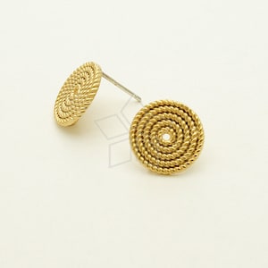 SI-577-MG / 2 Pcs - Coiled up Rope Round Stud Earrings, Matte Gold Plated, 925 Sterling Silver Post / 12mm
